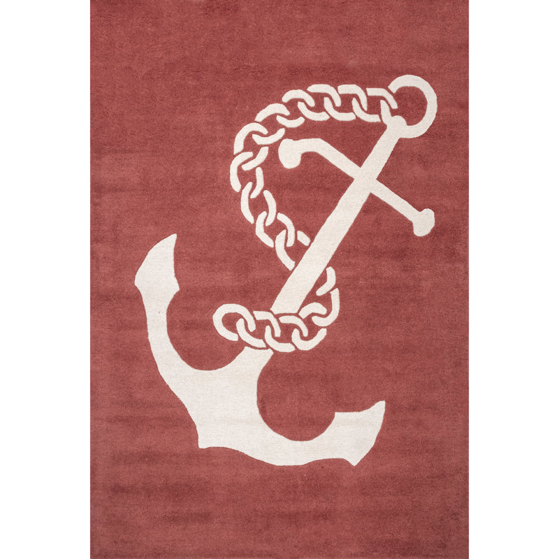 Holub Handmade Tufted Wool Red/White Area Rug, Rectangle 5' x 8'