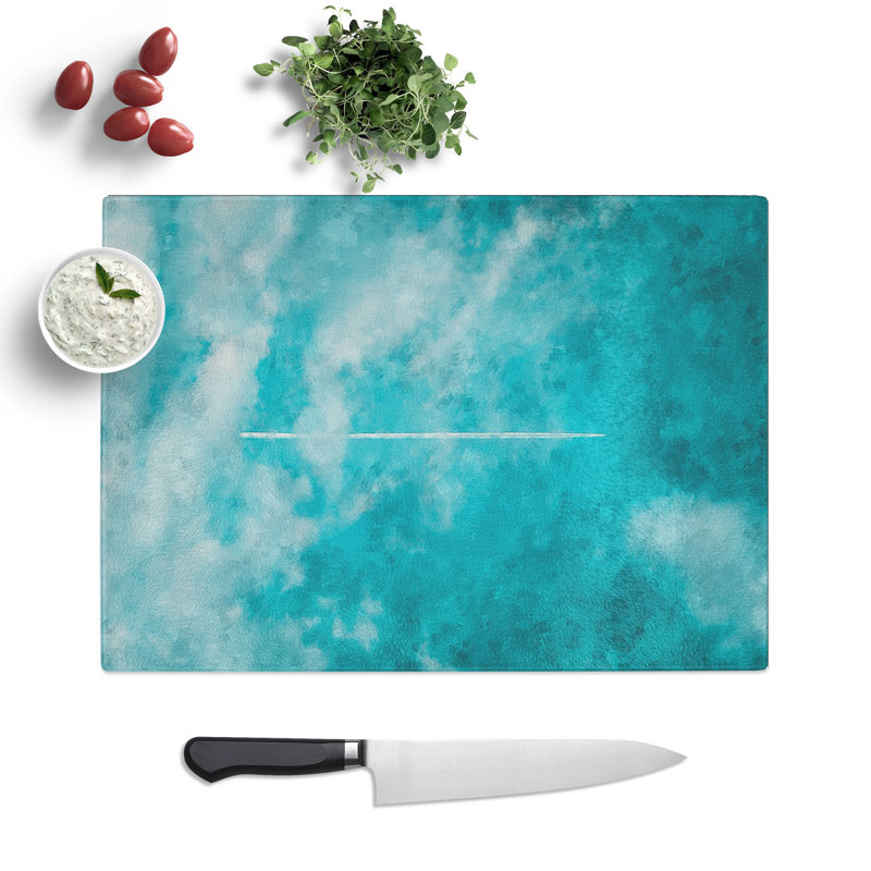 Tempered Glass Aeroplane Trail Through the Clouds Painting Chopping Board, 20 cm x 28.5 cm