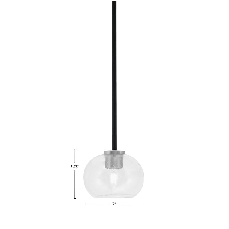 Mini-luminaire suspendu 1 lumière Amarmula, noir mat et finition graphite, verre transparent 7 po