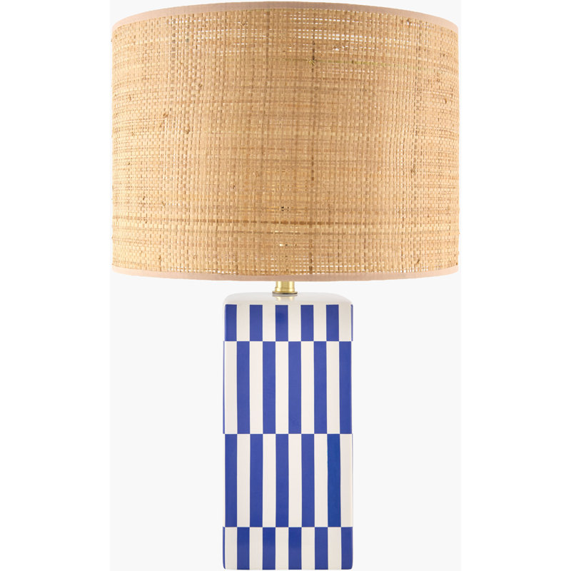 Lampe de table Evert, Bleu, Beige, Rotin