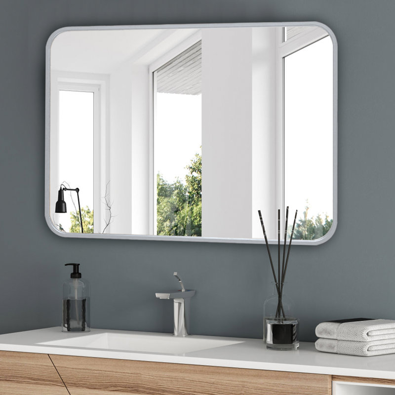 Donko Metal Rectangle Wall Mirror, 22" x 30", Silver