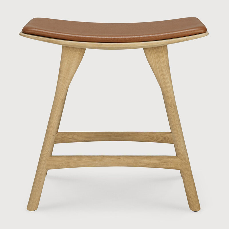 Osso 19.7" Short Stool, Varnished Oak, Brown
