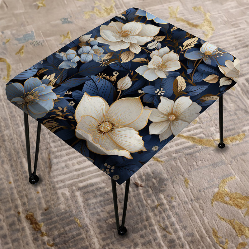 Repose-pieds blanc et bleu Floral Elegance I - Floral