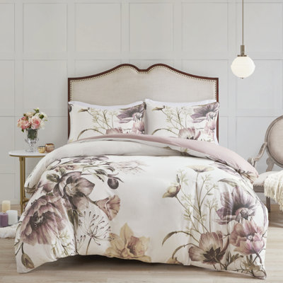 Housse de couette 3 pièces Shabby Chic, imprimé floral en coton, taille double / grand, taies décoratives 1 et 2, fermeture à boutons, attaches d'angle pour un ajustement stable, avec grand lit double / grand et pour fixer la literie,