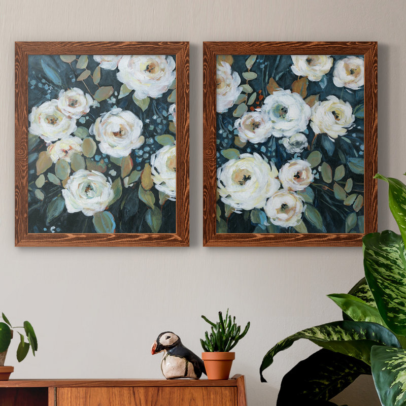 Moonlit Garden II - ensemble de 2 reproductions d'art, H 20 po x l 17 po x P 1 po, Toile avec cadre érable, Pas de tapis