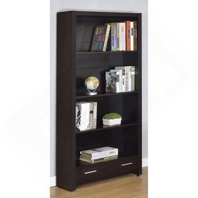 Maureen Cappuccino 5-Shelf Bookcase With Drawer