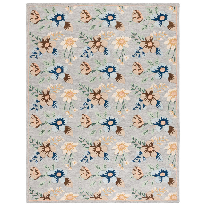 Abbrielle Hand Tufted Wool/Cotton Performance Floral Rug in Gray/Blue, Rectangle 8' x 10'