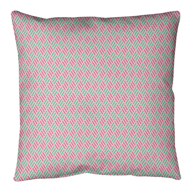 Coussin décoratif en losanges à rayures elizabeth katelyn, H 18 po x l 18 po, Rose / sarcelle, Pas de bourre
