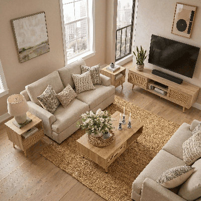 Meshoppen Modern Living Room Furniture Set With  Nightstand, Coffee Table & TV Stand