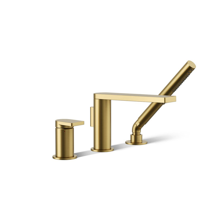 Composed Deck-Mount Bath Faucet With Handshower, Vibrant Brushed Moderne Brass