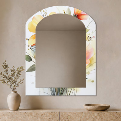 Miroir décoratif botanique - Fusion florale dans les prairies d'été II, impression métallique
