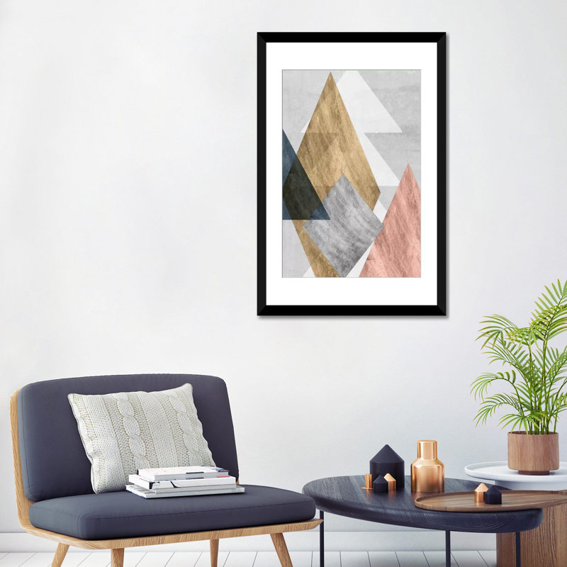 «Peaks I», impression sur toile, Blanc, Papier beaux-arts encadré noir, H 24 po x l 16 po x P 1 po