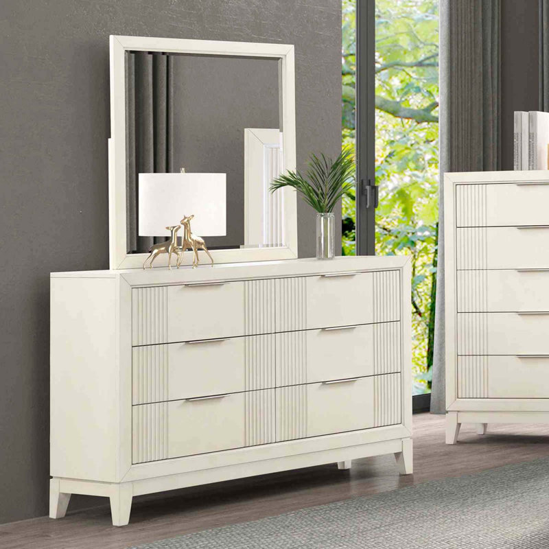 Elegant Fluted Dresser with Mirror and Chrome Finger Pulls
