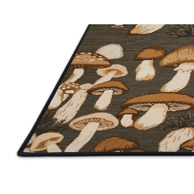 Machine Washable Botanical Brown Area Rug, Square 3'