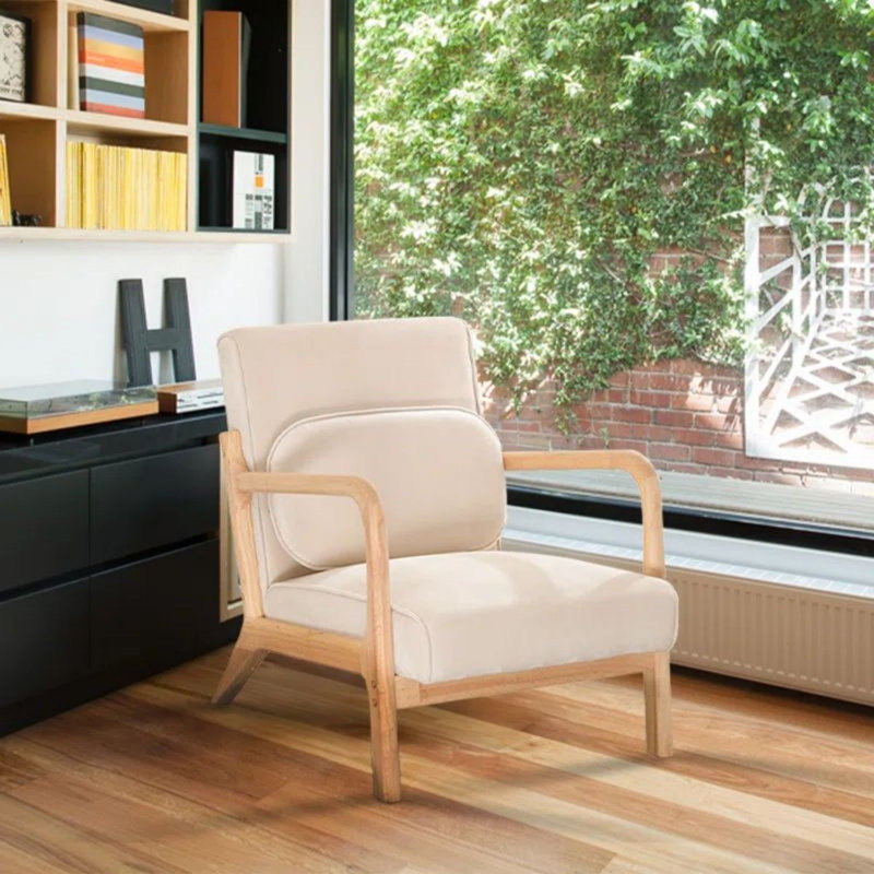 Chaise avec accoudoirs rembourrée Elliauna, Polyester beige