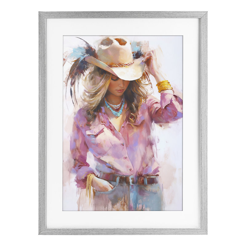 Cowboy Hat Reflections, reproduction encadrée sous verre, conception de Tina LeCour, H 23 po x l 17 po, Cadre de ferme gris