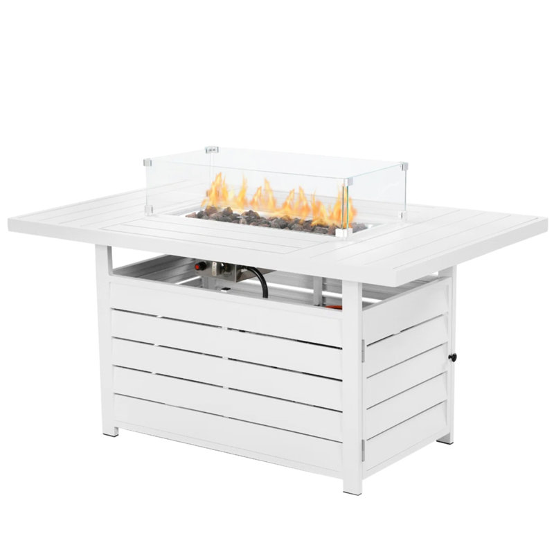 54.3", Propane Gas Fire Pit Table, White Aluminum Frame, 50000 , Stainless Burner, Lava Rock, Hidden Tank Storage, Small Group Gatherings Aluminum, , Multi - Purpose, Large Patios