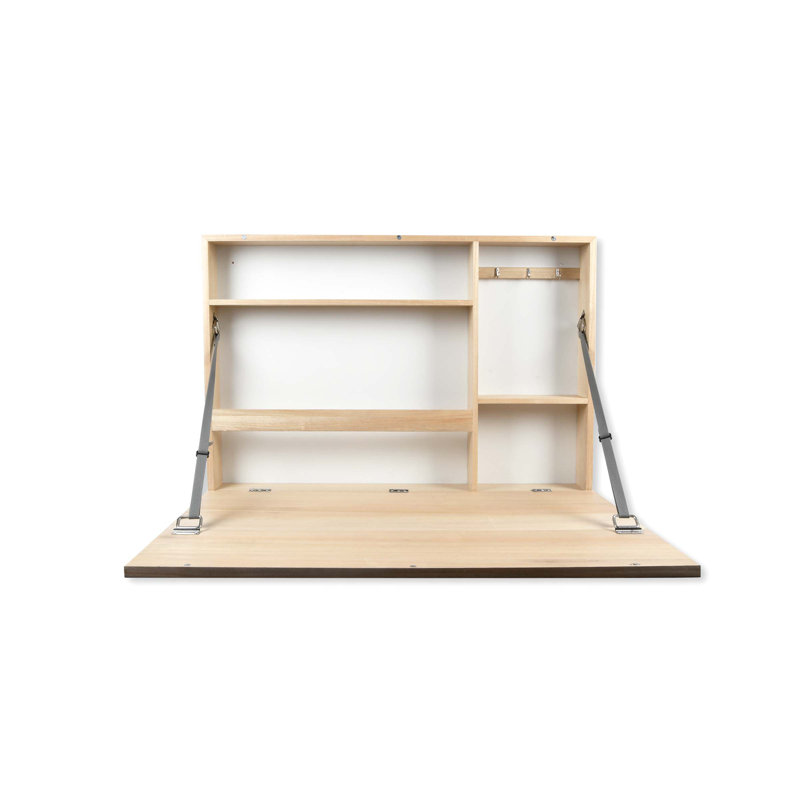 Natural Wood Wall-Mounted Murphy Desk with Chalkboard