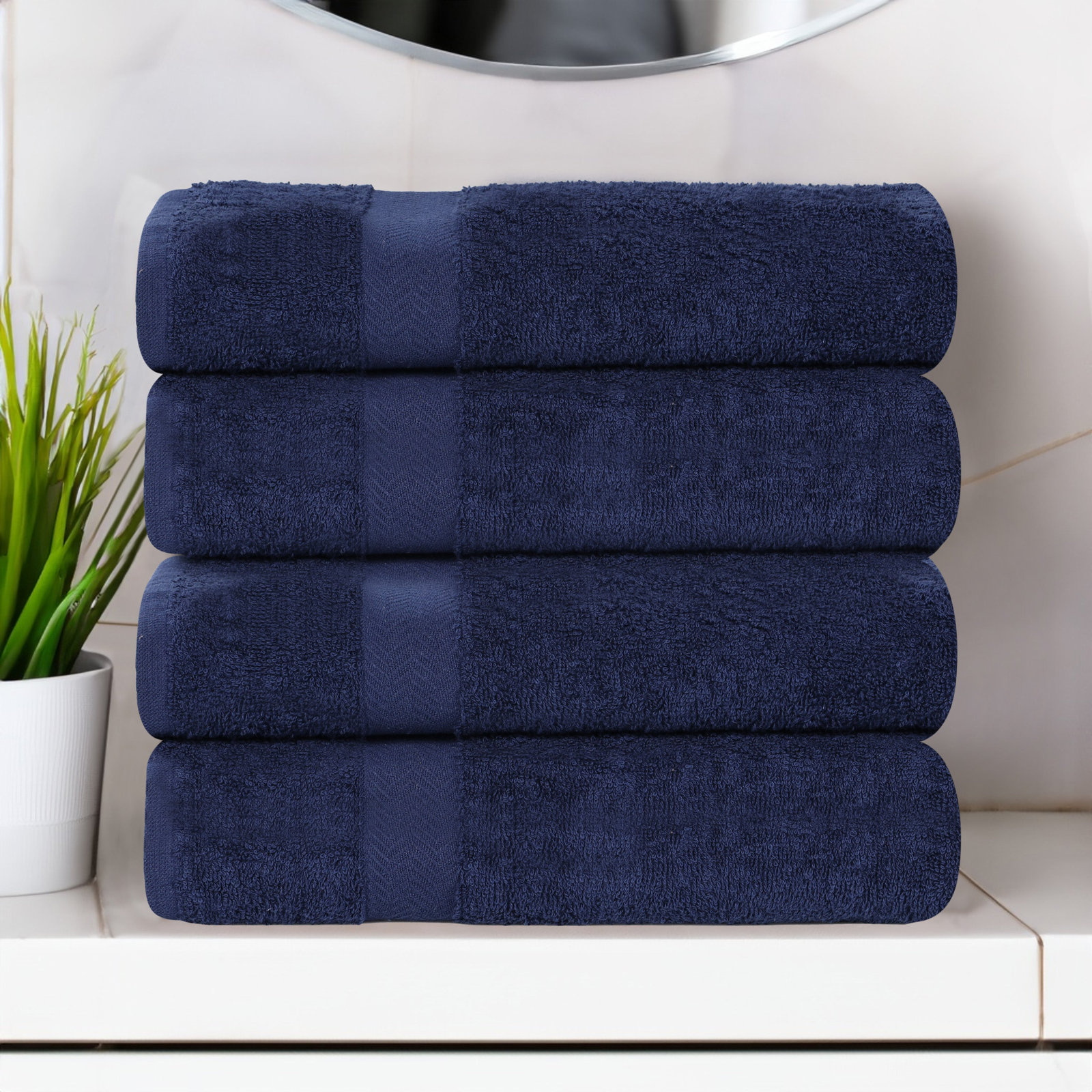 Quick-Drying Cotton Washcloth, Navy Blue, 4 Pieces Towel Set