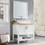 Meuble-lavabo 32 po avec lavabo, meuble-lavabo simple avec portes et tablette ouverte, petit meuble-lavabo en bois massif avec lavabo et miroir, pour salle de bain, blanc et naturel