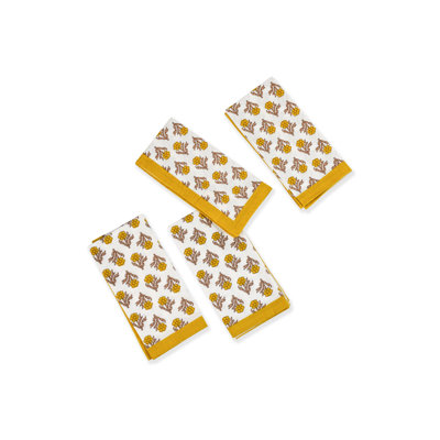 Golden Marigold Block Print Cotton Napkins