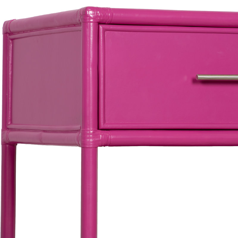 Olivia Collection 1 - Drawer Rattan Nightstand, Hot Pink