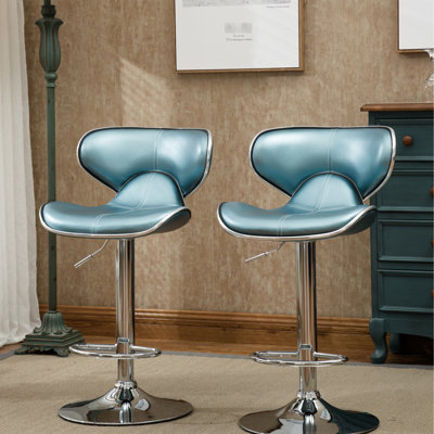 2 Blue Swivel With Base - Faux Leather Seat For A Trendsetting Look Adjustable , Blue, Base, Upholstery