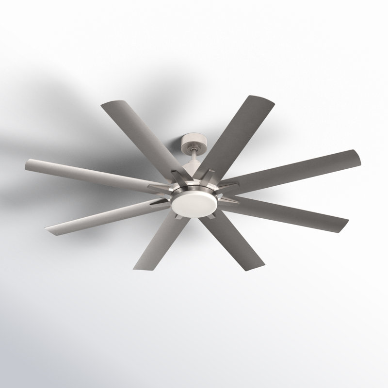 Studley 72" 8 - Blade Outdoor LED Standard Ceiling Fan in Satin Nickel with Remote Control and Light Kit Included