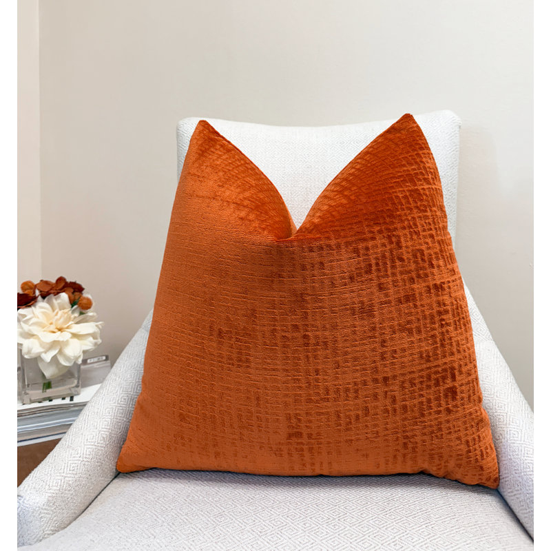 Housse de coussin en velours texturé, Orange, 22 x 22 po