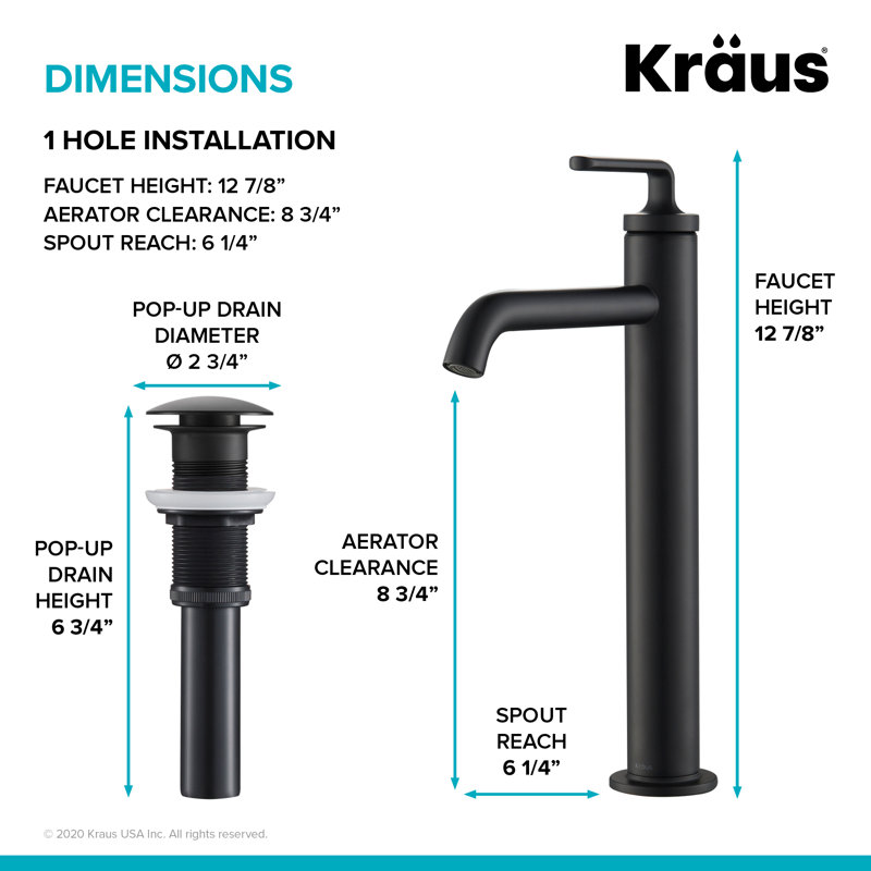 KRAUS Rectangular Ceramic Bathroom and Ramus Single Handle Sink Faucet with Pop-Up Drain, Matte Black