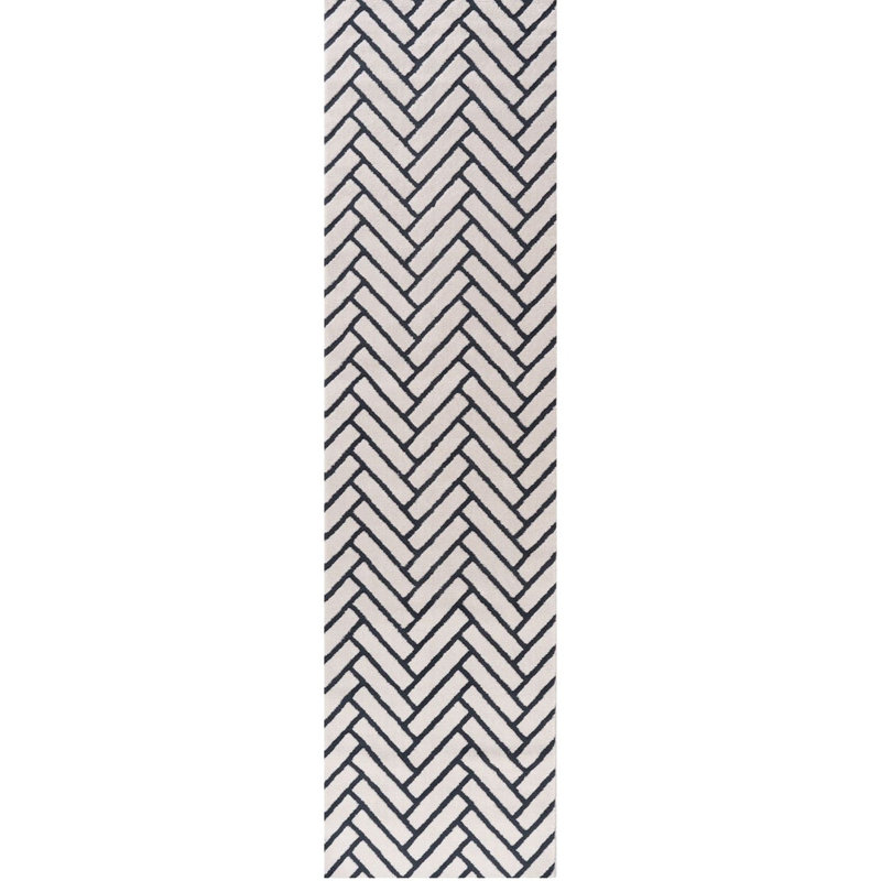 Loft Modern Chevron Living Room Area Rug and Runner Soft Pile, Navy/Ivory, Runner 80 x 300 cm