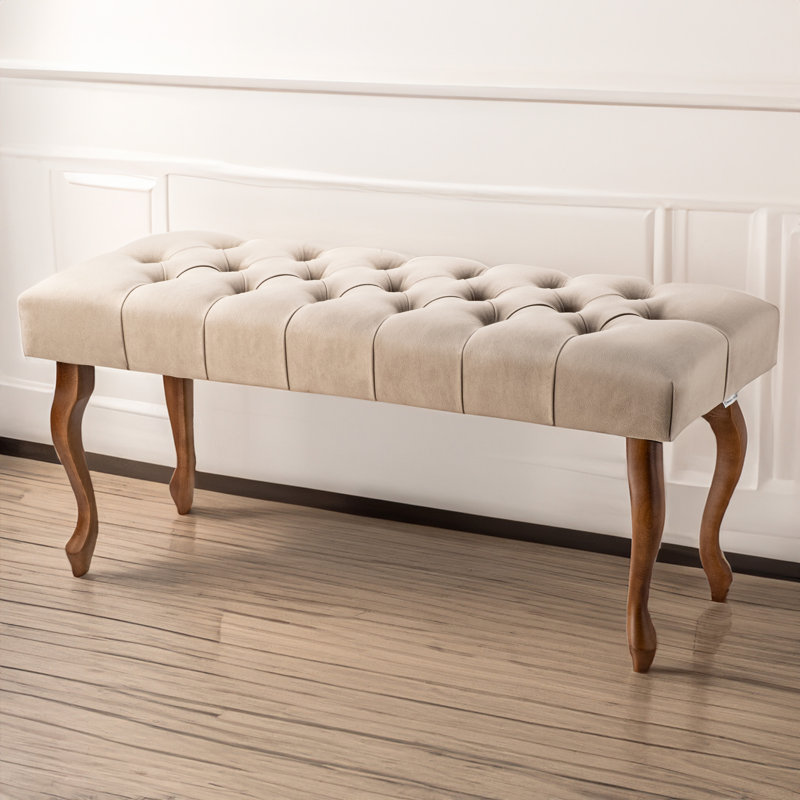 Upholstered Bench, H45 x W60 x D30cm, Green/Gold, Gold