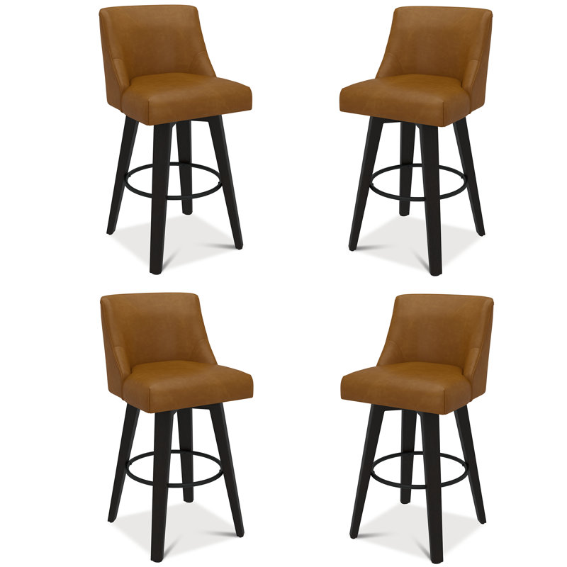 Tabouret pivotant avec structure en bois massif Malakeh, Tabouret de comptoir (siège d'une hauteur de 26 p, Brun, 4