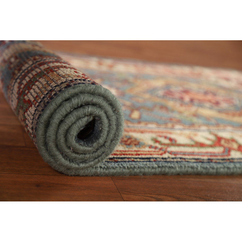 Tapis oriental bleu clair clair Heriz Serapi noué à la main 3 x 6