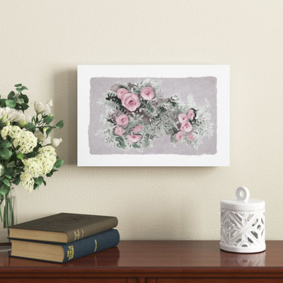 «White Painterly Florals», gris, vert, rose, reproduction d'art sur toile tendue