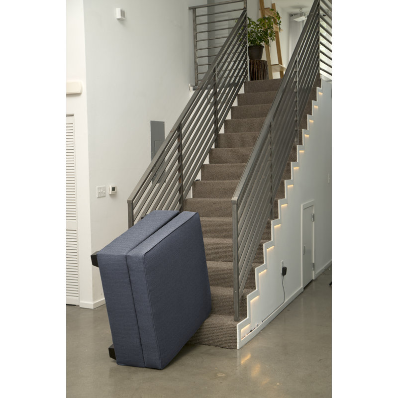 Repose-pieds rangement en tissu Anke, Bleu denim