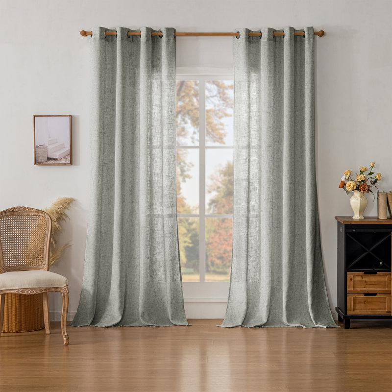 Draycott Light Filtering Linen Textured Polyester Semi-Sheer Grommet Curtain Pair, 52" W x 63" L, Dark Gray
