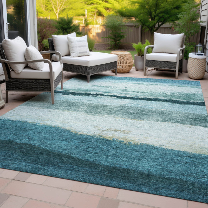 Tapis rayé intérieur / extérieur lavable à la machine ACN2169, Rectangle 5 pi x 7 pi 6 po