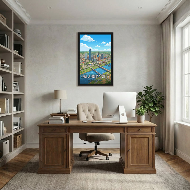 Scénario et paysages urbains de la ville d'Oklahoma, reproduction d'art, H 30 po x l 20 po