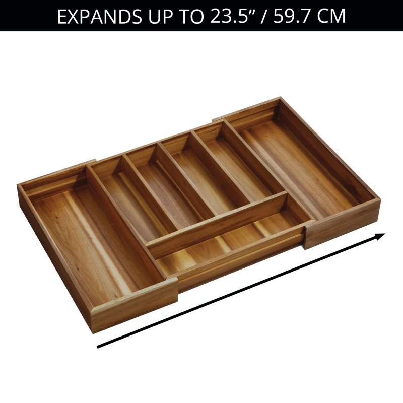 Rangement de tiroir extensible pour couverts en bois d'acacia iDesign - Naturel