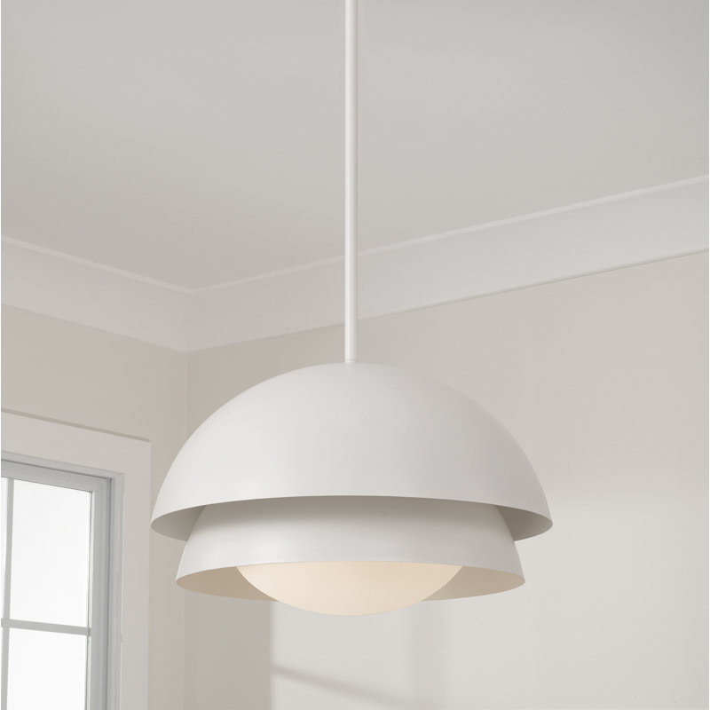 17.25" W x 10.5" H 1-Light Modern Tiered Dome Pendant in Matte White with Soft White Glass Diffuser, 17.25"W x 10.5"H
