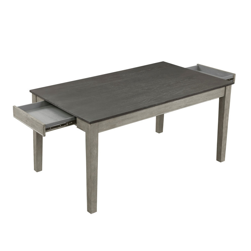 Wire Brushed 1pc Dining Table, Dark Gray/ Light Gray