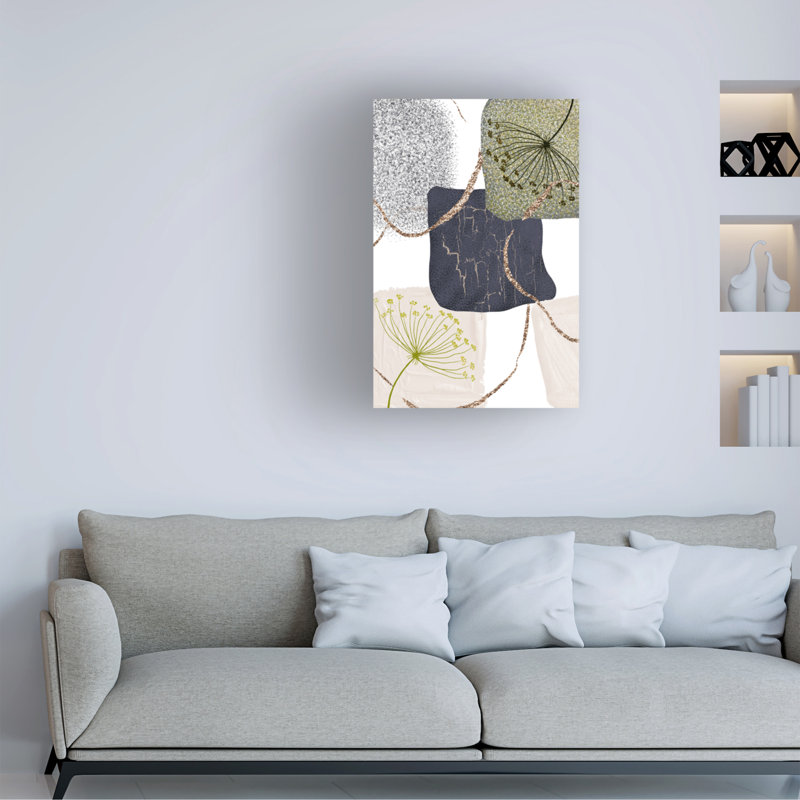 " Wrapped Canvas Wall Art - Sally Ann Moss 'Green Grey 3' Wall Art For Living Room, Bedroom, Or Office Décor - 22x32 "