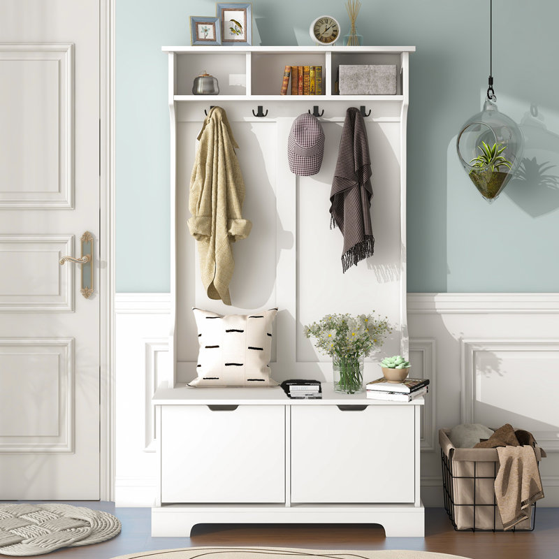 Freestanding 4 - Hook Coat Rack, White