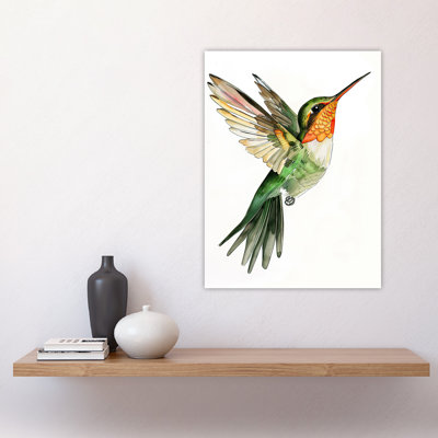 Hummingbird in Flight Green Watercolour Wall Art Print