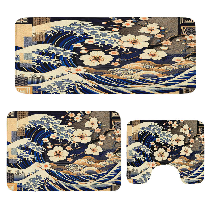  Ensemble de tapis de salle de bain 3 pièces en forme de U et de tapis rectangulaires taupe beige