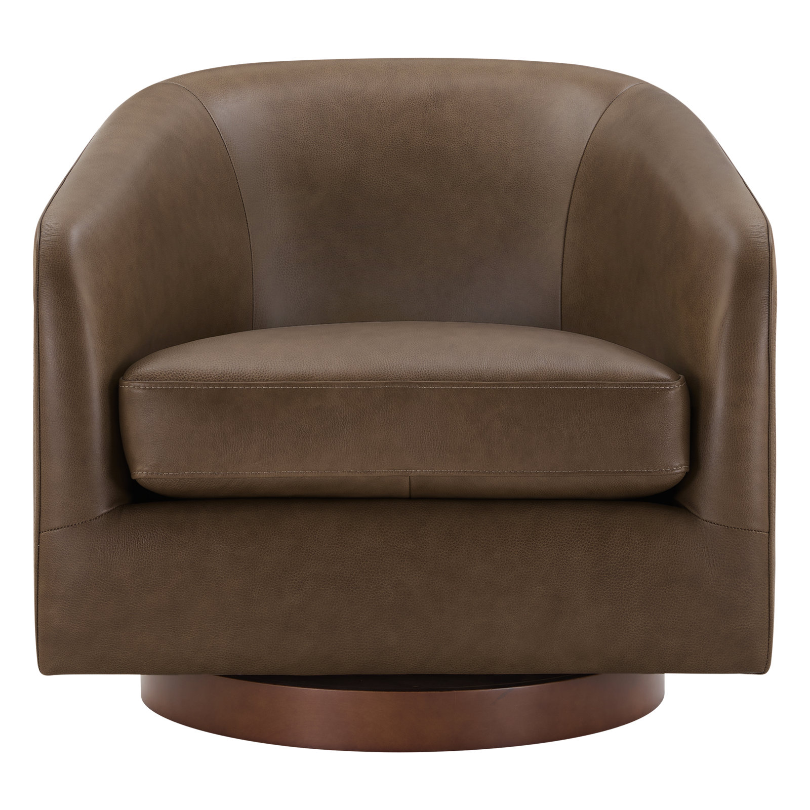 Bennett Genuine Leather Swivel Barrel Chair, Brown