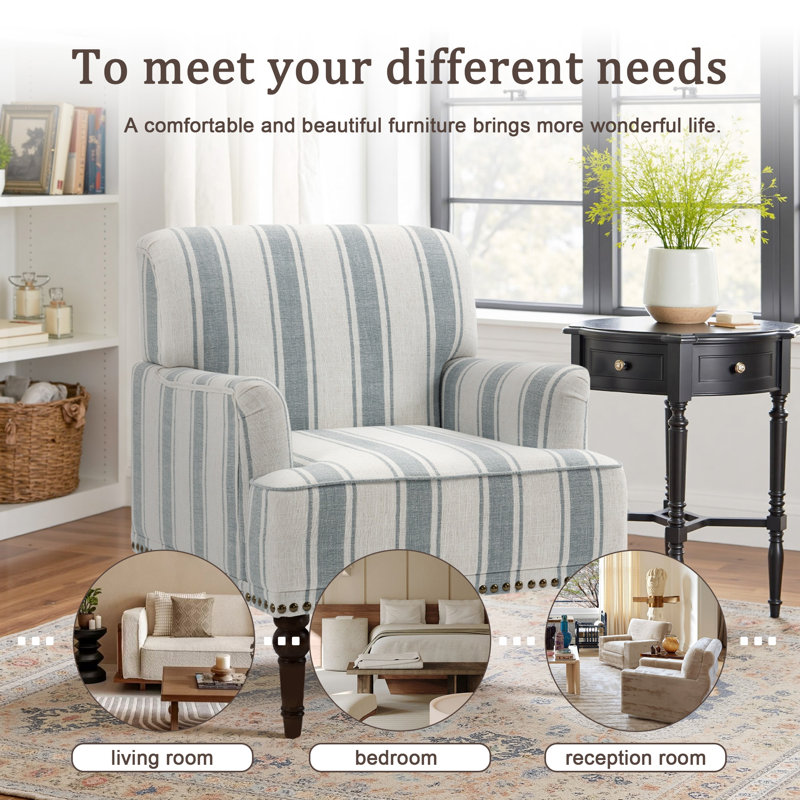 Arian 73 Cm Wide Cotton Armchair, Blue Stripe Linen Blend