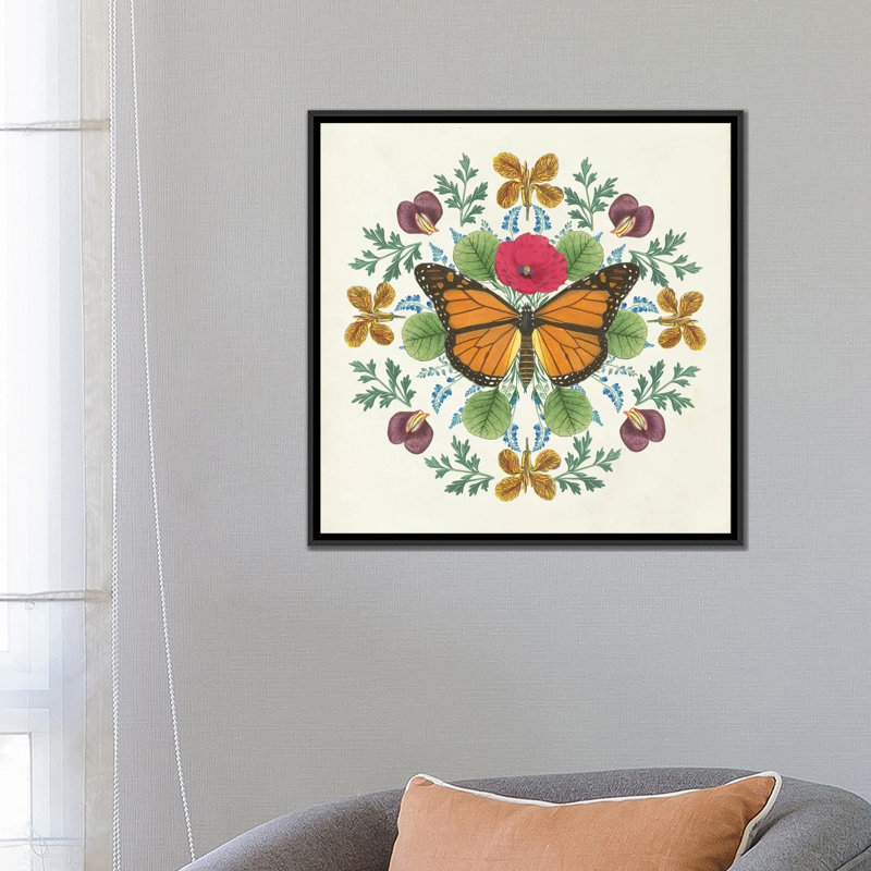 « papillon mandala i », impression sur toile, H 18 po x l 18 po x P 1,5 po, Toile encadrée noire, Pas de tapis