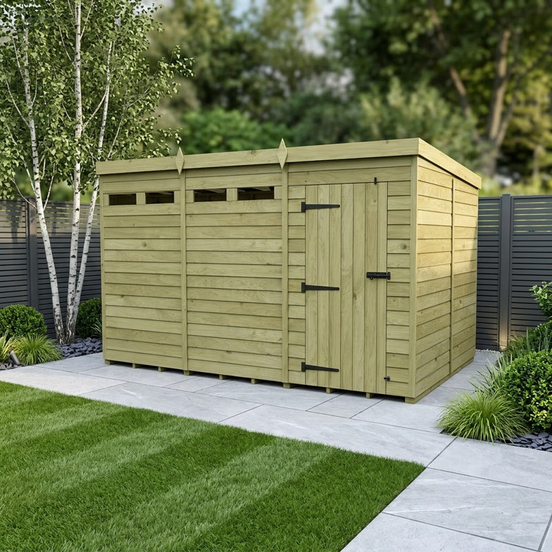 Total Sheds 12ft x 8ft Security Pent Shed - Heavy-Duty Hasp Staple Anti-Tamper - Pressure Treated Timber - UK Manufactured